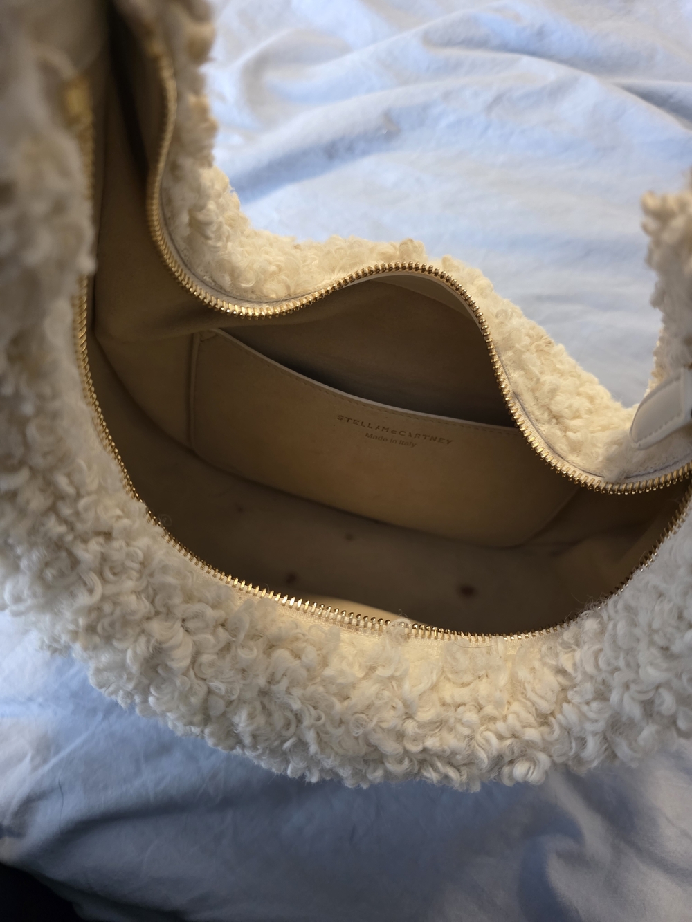 Stella McCartney Cream Bouclé Hobo Bag with Mixed Metal Chain - Picture 5 of 5